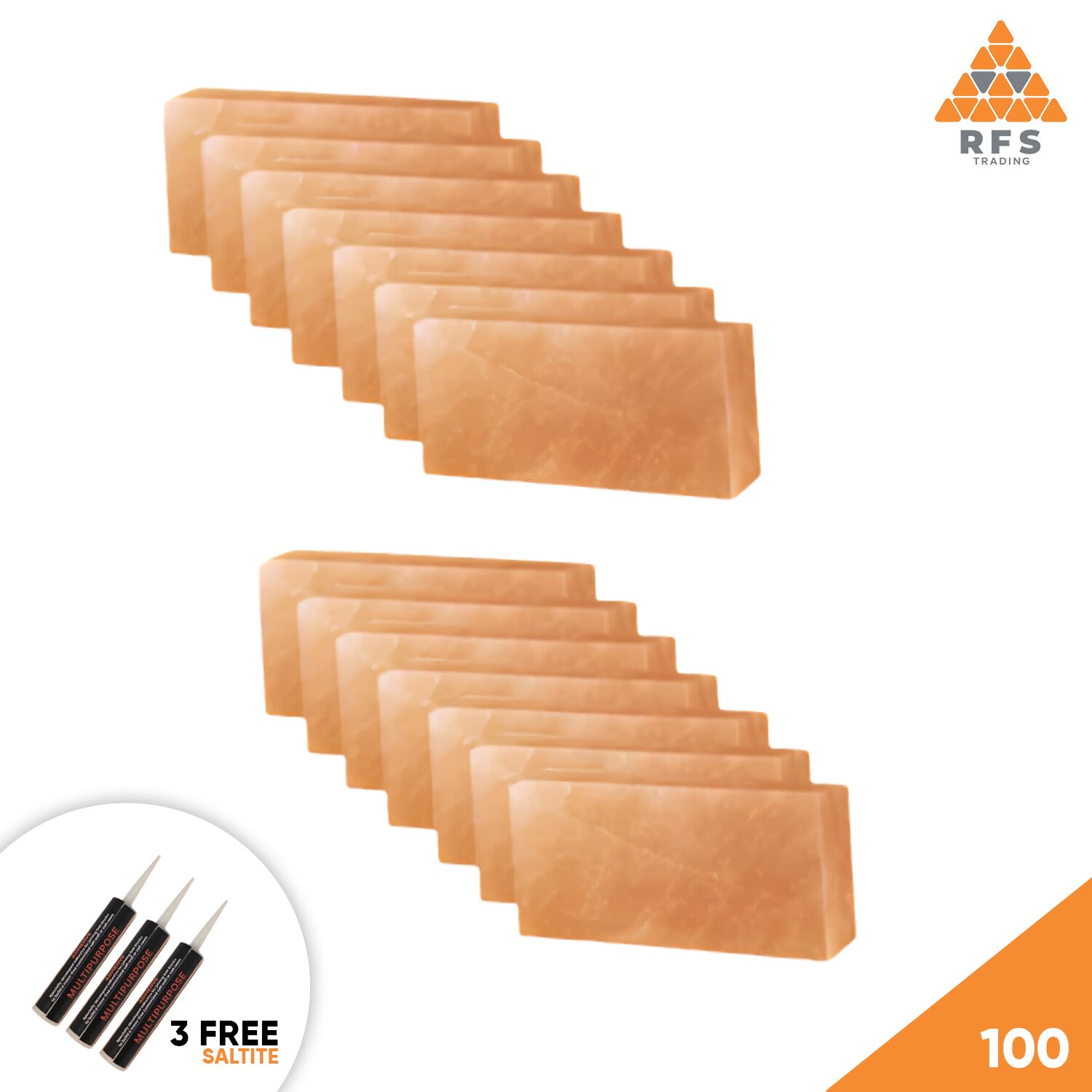 8″ x 4″ x 2″ – Pack 100 Himalayan pink salt bricks pack of 100 natural salt tiles for spa and home decor